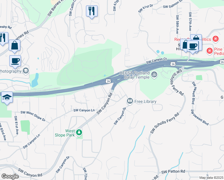 map of restaurants, bars, coffee shops, grocery stores, and more near in Beaverton