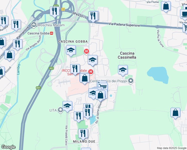 map of restaurants, bars, coffee shops, grocery stores, and more near 60 Via Olgettina in Milano
