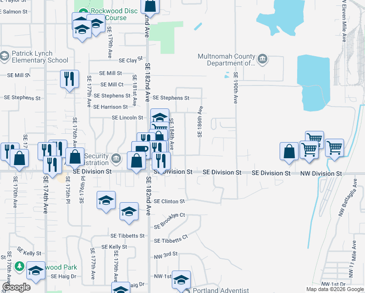 map of restaurants, bars, coffee shops, grocery stores, and more near 2249 Southeast 185th Avenue in Portland
