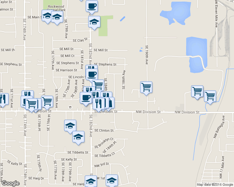 map of restaurants, bars, coffee shops, grocery stores, and more near 2236 Southeast 185th Avenue in Portland