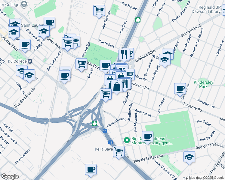 map of restaurants, bars, coffee shops, grocery stores, and more near 673 Chemin de la Côte-de-Liesse in Montréal