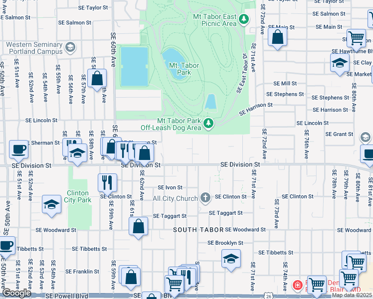 map of restaurants, bars, coffee shops, grocery stores, and more near 3 Southeast 66th Avenue in Portland