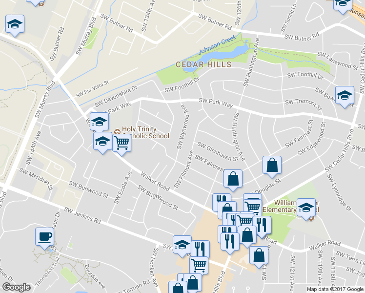 map of restaurants, bars, coffee shops, grocery stores, and more near 1860 Southwest Wynwood Avenue in Portland