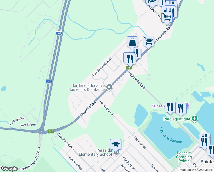 map of restaurants, bars, coffee shops, grocery stores, and more near 3999 Chemin d'Oka in Saint-Joseph-du-Lac