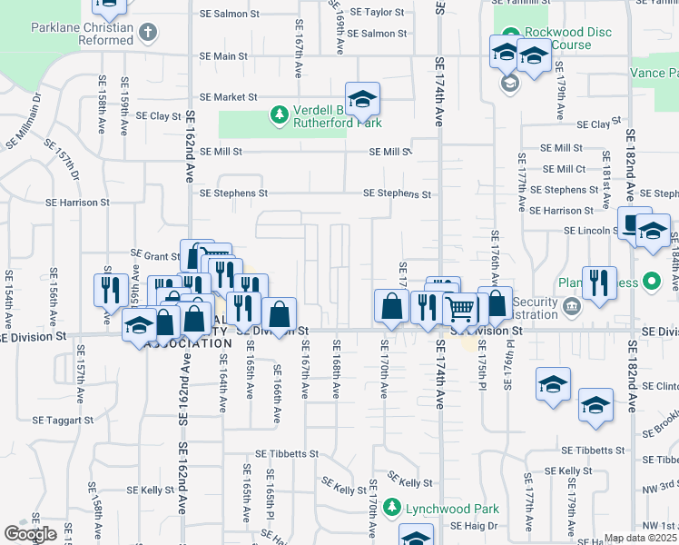 map of restaurants, bars, coffee shops, grocery stores, and more near 16815 Southeast Division Street in Portland