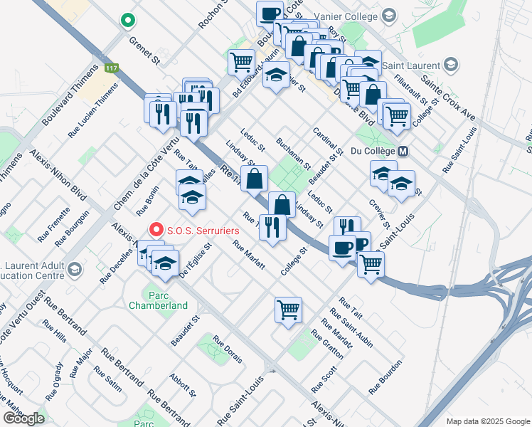 map of restaurants, bars, coffee shops, grocery stores, and more near in Montreal