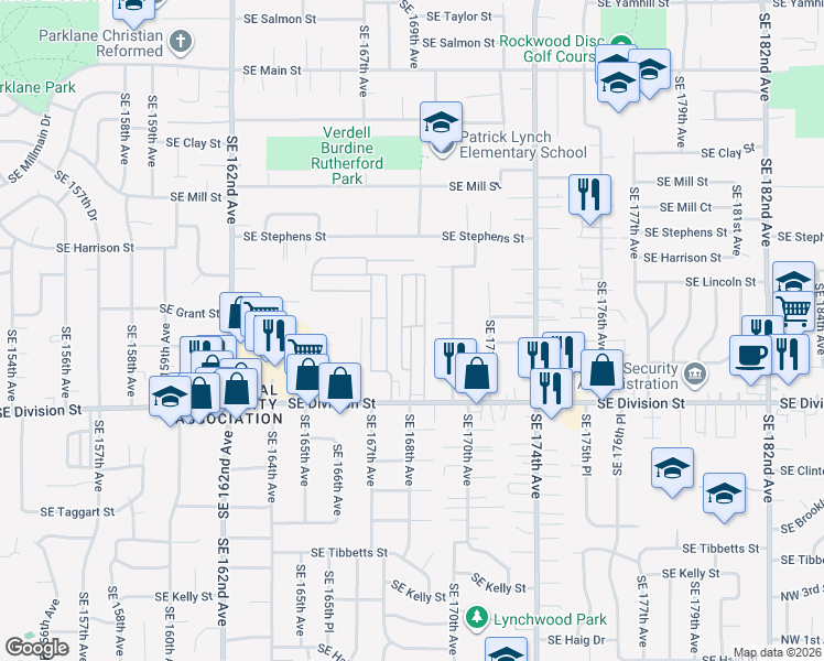 map of restaurants, bars, coffee shops, grocery stores, and more near 16901 Southeast Division Street in Portland