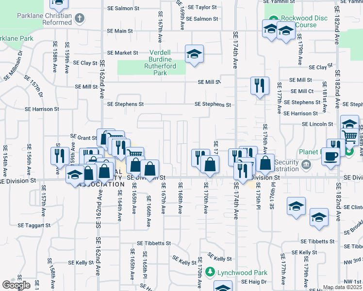 map of restaurants, bars, coffee shops, grocery stores, and more near 16815 Southeast Division Street in Portland