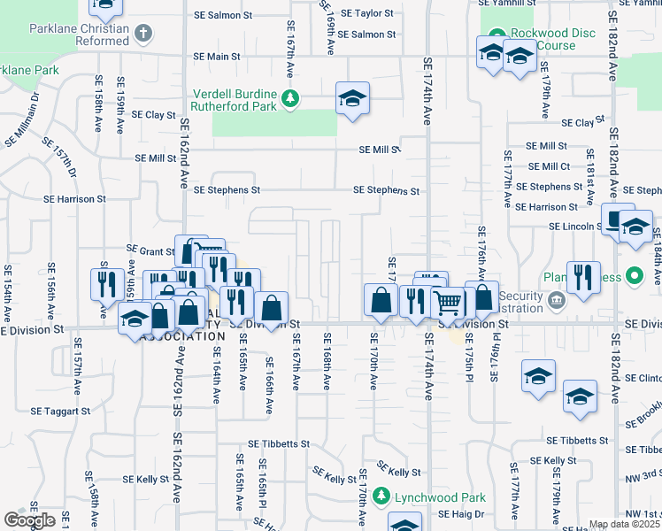 map of restaurants, bars, coffee shops, grocery stores, and more near 16901 Southeast Division Street in Portland