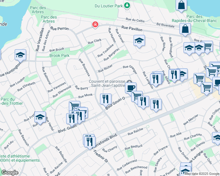 map of restaurants, bars, coffee shops, grocery stores, and more near 12487 Rue Gascon in Montreal