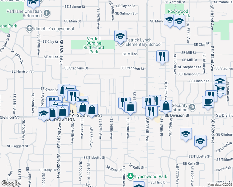 map of restaurants, bars, coffee shops, grocery stores, and more near 2135 Southeast 170th Avenue in Portland