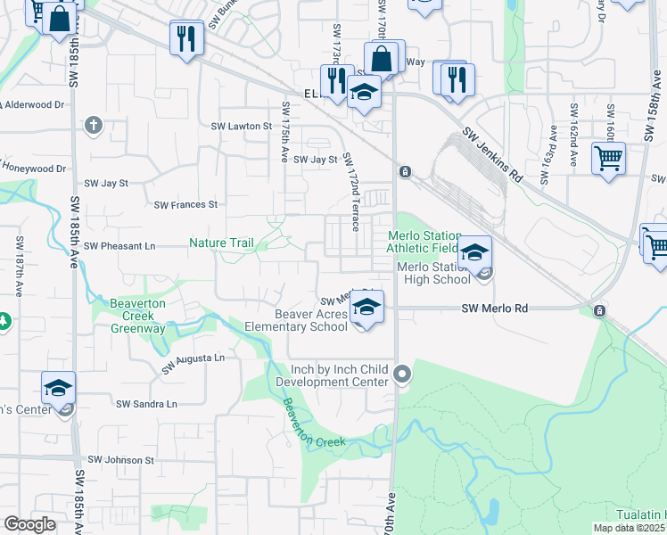 map of restaurants, bars, coffee shops, grocery stores, and more near 17269 Southwest Berkeley Lane in Beaverton