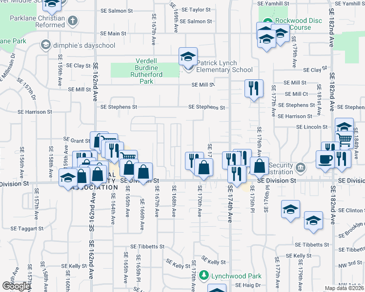 map of restaurants, bars, coffee shops, grocery stores, and more near 2135 Southeast 170th Avenue in Portland