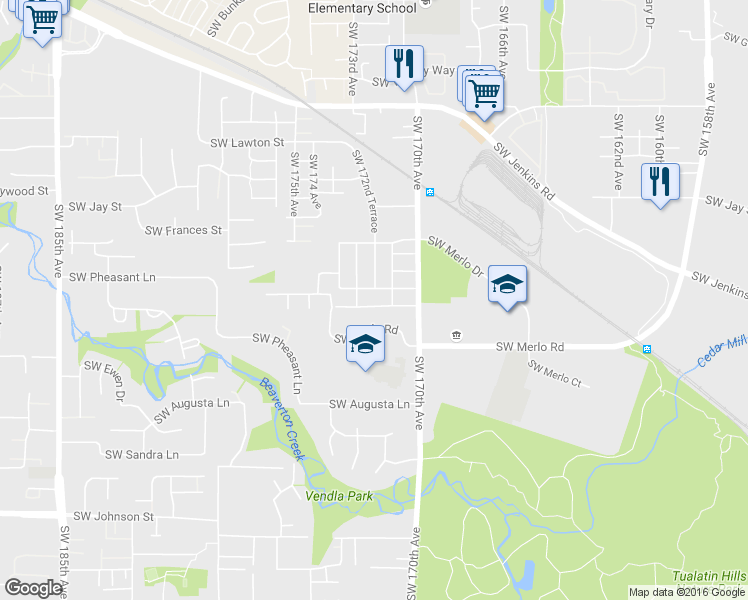 map of restaurants, bars, coffee shops, grocery stores, and more near 17246 Southwest Pleasanton Lane in Beaverton