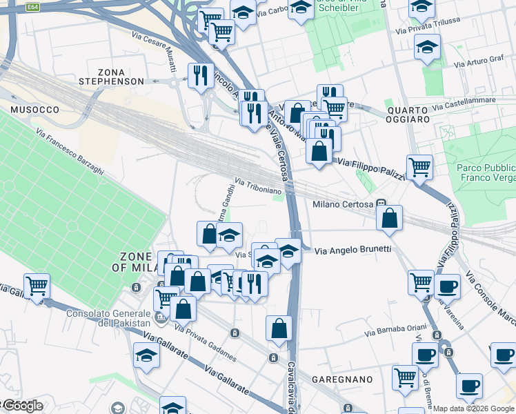 map of restaurants, bars, coffee shops, grocery stores, and more near 29 Via Giorgio Perlasca in Milano