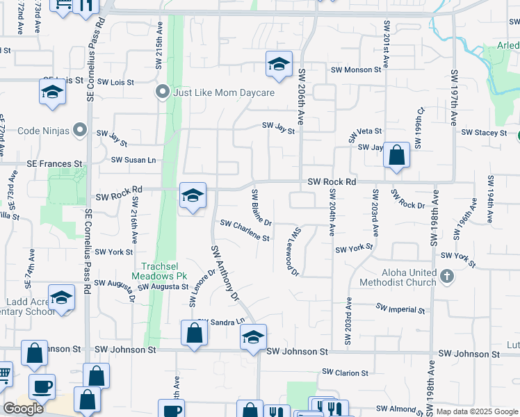 map of restaurants, bars, coffee shops, grocery stores, and more near 1739 Southwest Blaine Drive in Aloha