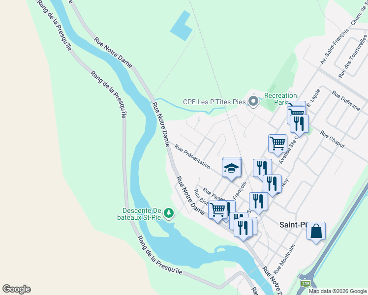 map of restaurants, bars, coffee shops, grocery stores, and more near 87 Rue la Présentation in Saint-Pie