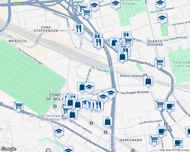 map of restaurants, bars, coffee shops, grocery stores, and more near 29 Via Giorgio Perlasca in Milano
