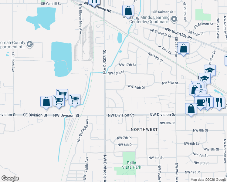 map of restaurants, bars, coffee shops, grocery stores, and more near 2122 Northwest 14th Street in Gresham