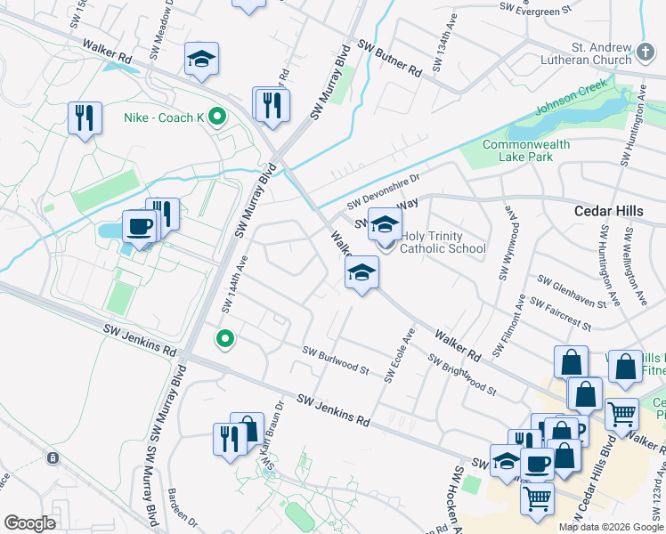 map of restaurants, bars, coffee shops, grocery stores, and more near 1810 Southwest 139th Avenue in Beaverton