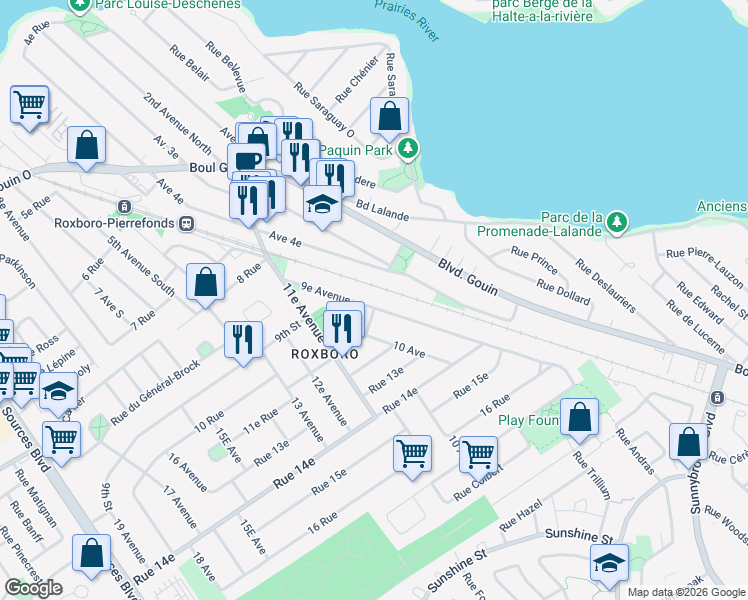 map of restaurants, bars, coffee shops, grocery stores, and more near 27 9e Avenue in Montréal