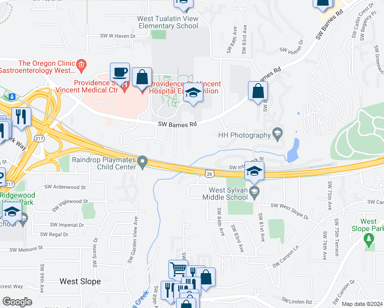 map of restaurants, bars, coffee shops, grocery stores, and more near 1760 Southwest 87th Avenue in Portland