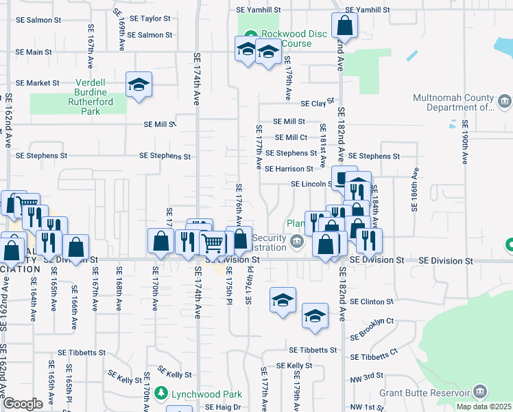 map of restaurants, bars, coffee shops, grocery stores, and more near 2124 Southeast 176th Avenue in Portland