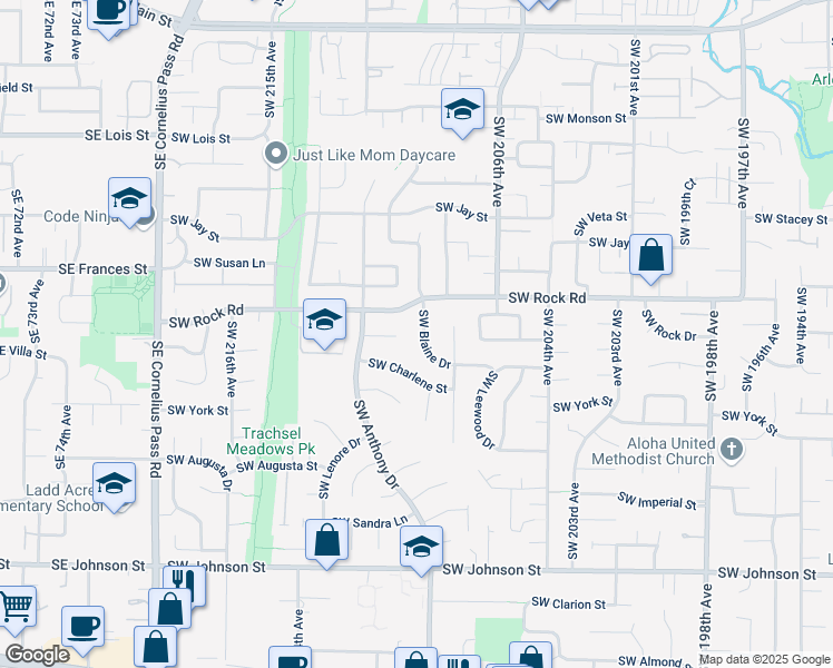 map of restaurants, bars, coffee shops, grocery stores, and more near 1739 Southwest Blaine Drive in Aloha