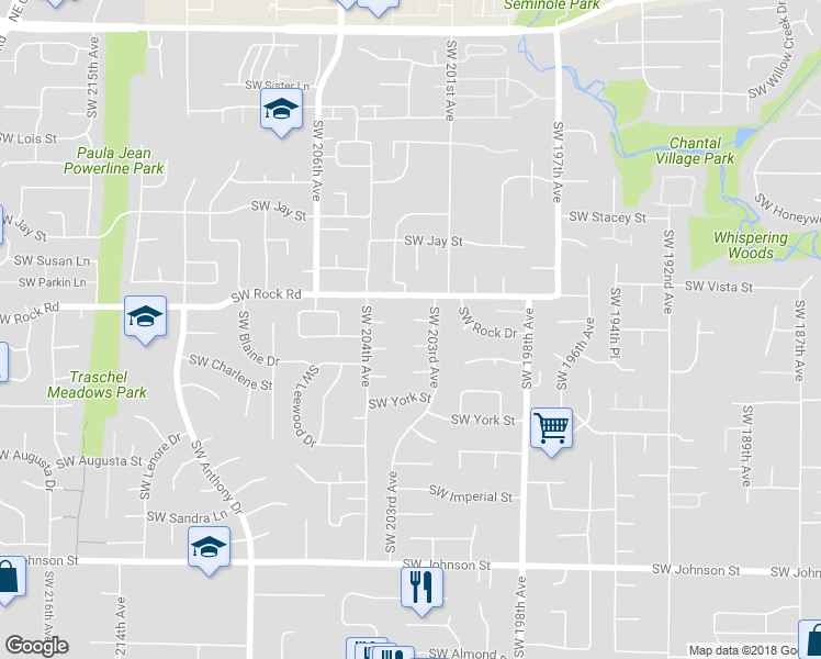 map of restaurants, bars, coffee shops, grocery stores, and more near 20332 Southwest Rock Court in Beaverton