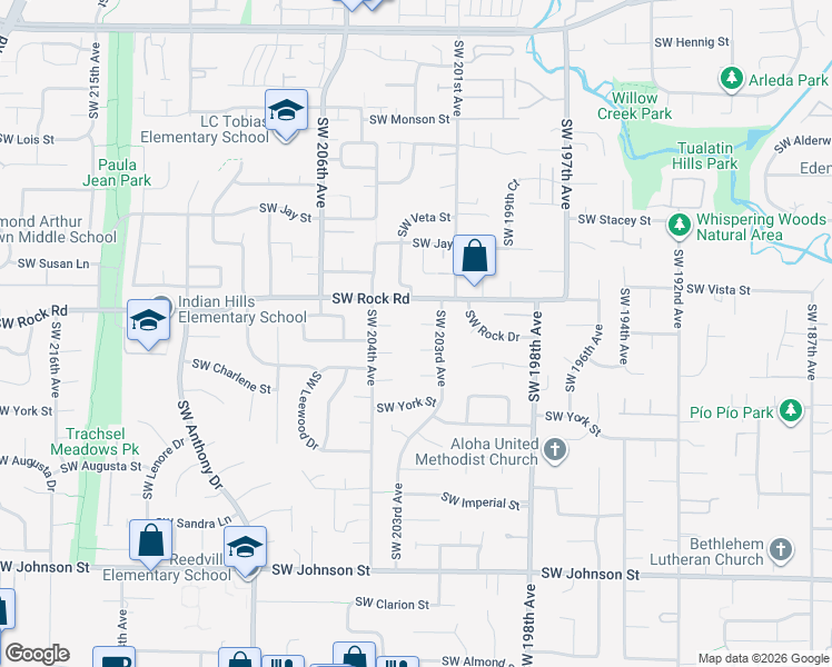 map of restaurants, bars, coffee shops, grocery stores, and more near 20332 Southwest Rock Court in Beaverton