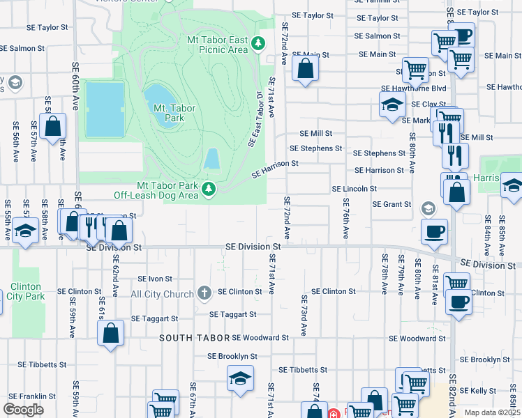 map of restaurants, bars, coffee shops, grocery stores, and more near 2212 Southeast 70th Avenue in Portland