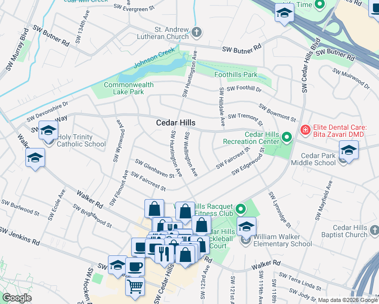 map of restaurants, bars, coffee shops, grocery stores, and more near 1760 Southwest Wellington Avenue in Portland