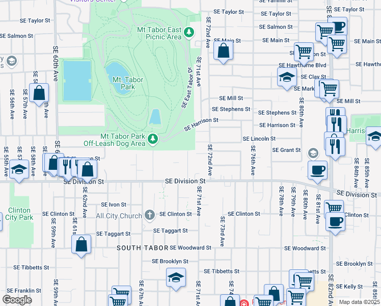 map of restaurants, bars, coffee shops, grocery stores, and more near 2212 Southeast 70th Avenue in Portland