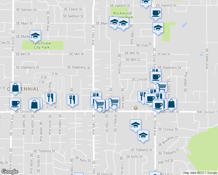 map of restaurants, bars, coffee shops, grocery stores, and more near 2135 Southeast 176th Avenue in Portland