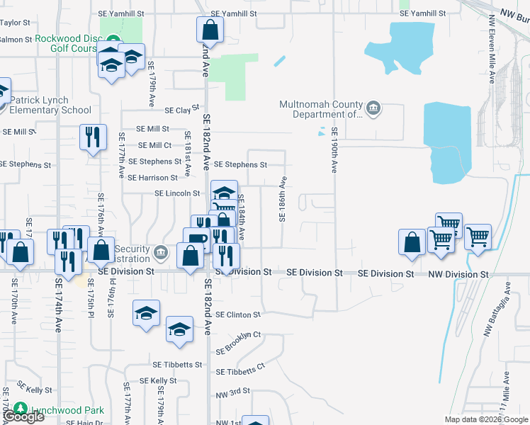 map of restaurants, bars, coffee shops, grocery stores, and more near 2134 Southeast 185th Avenue in Portland