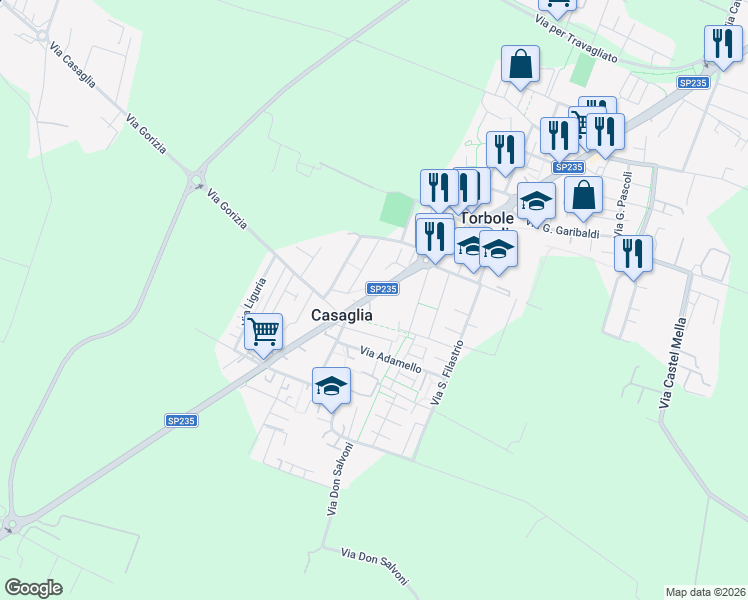 map of restaurants, bars, coffee shops, grocery stores, and more near 29 Via Giuseppe Verdi in Torbole Casaglia
