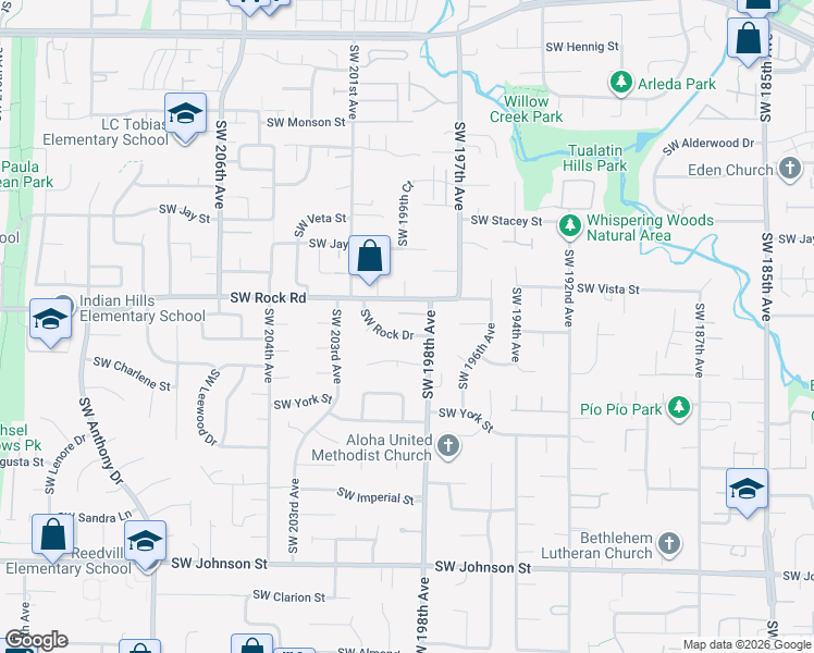 map of restaurants, bars, coffee shops, grocery stores, and more near 19875 Southwest Rock Drive in Aloha