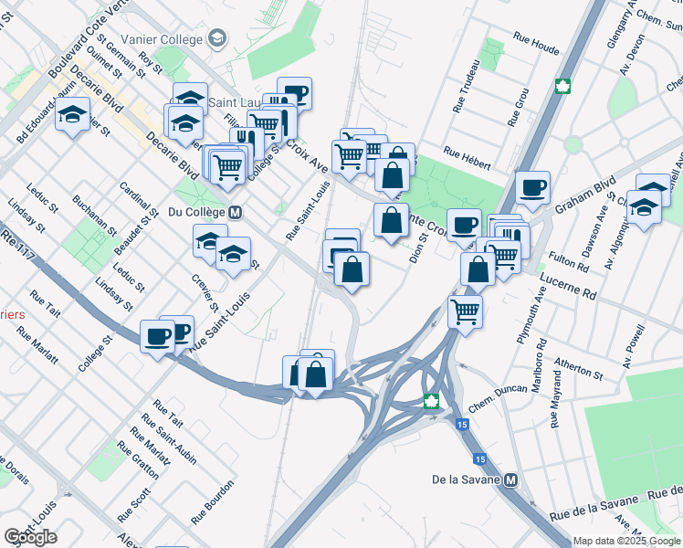map of restaurants, bars, coffee shops, grocery stores, and more near in Montreal