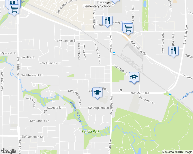 map of restaurants, bars, coffee shops, grocery stores, and more near 17246 Southwest Pleasanton Lane in Beaverton
