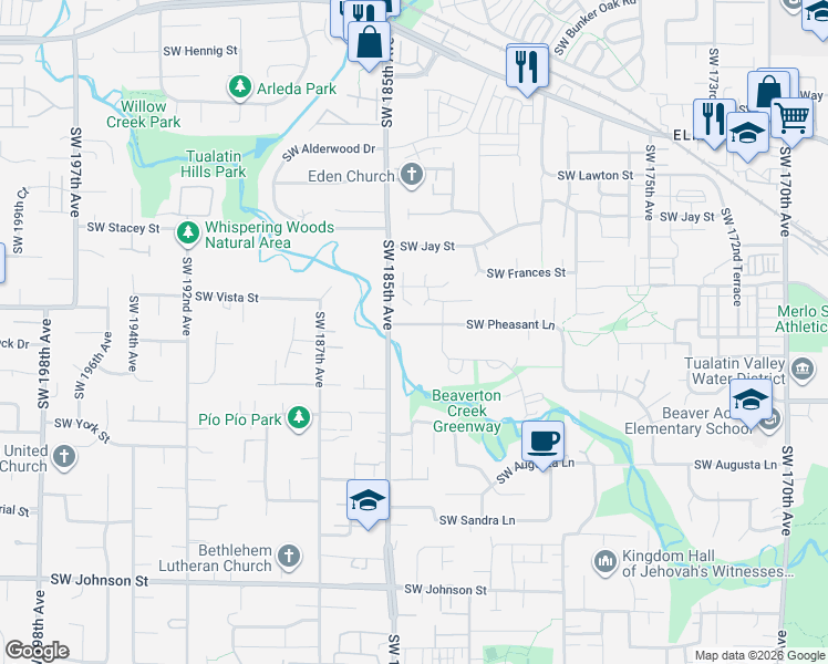 map of restaurants, bars, coffee shops, grocery stores, and more near 18410 Southwest Pheasant Lane in Aloha