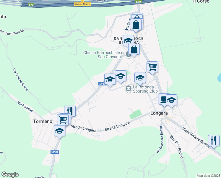 map of restaurants, bars, coffee shops, grocery stores, and more near 21 Via Luigi Einaudi in Vicenza
