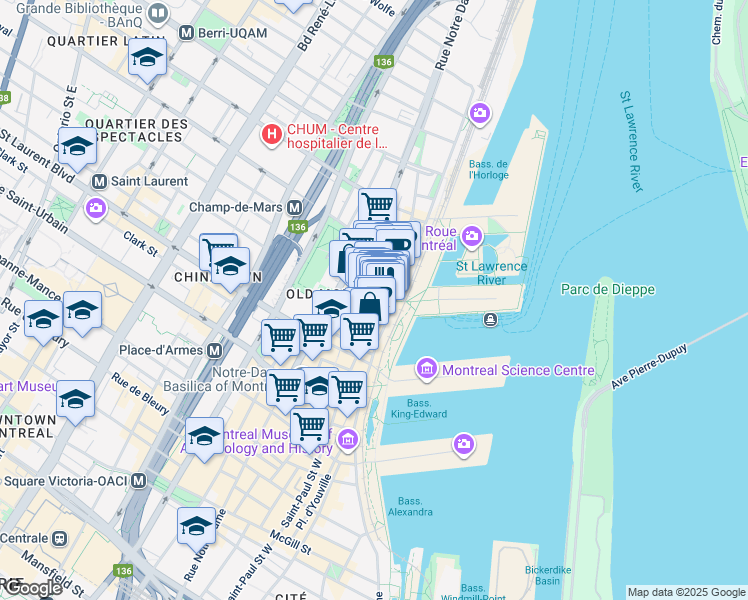 map of restaurants, bars, coffee shops, grocery stores, and more near 166 Rue Saint-Amable in Montréal
