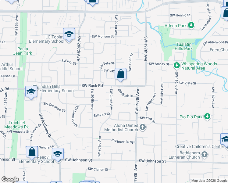 map of restaurants, bars, coffee shops, grocery stores, and more near 20312 Southwest Rock Court in Beaverton