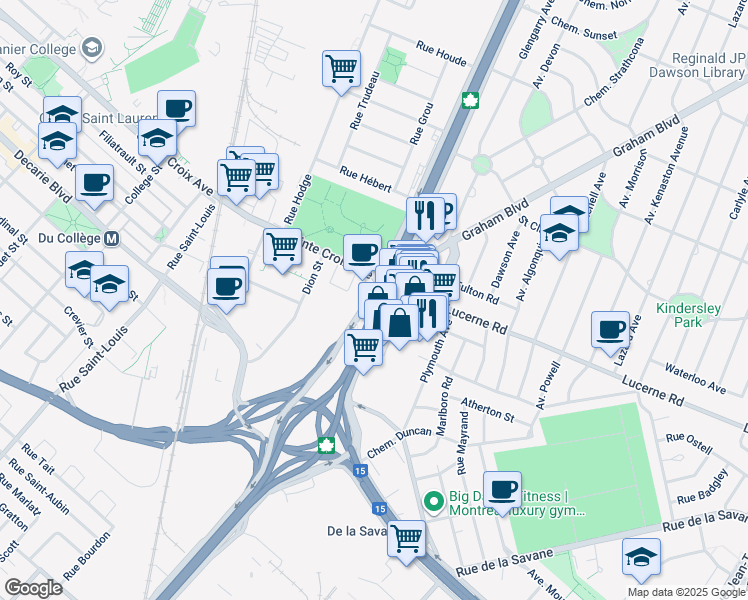 map of restaurants, bars, coffee shops, grocery stores, and more near 673 Chemin de la Côte-de-Liesse in Montréal