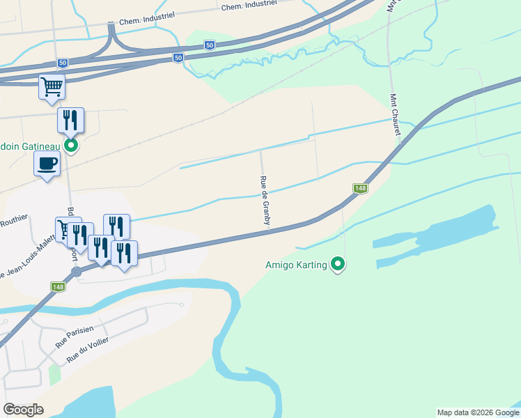 map of restaurants, bars, coffee shops, grocery stores, and more near 11 Rue de Granby in Gatineau
