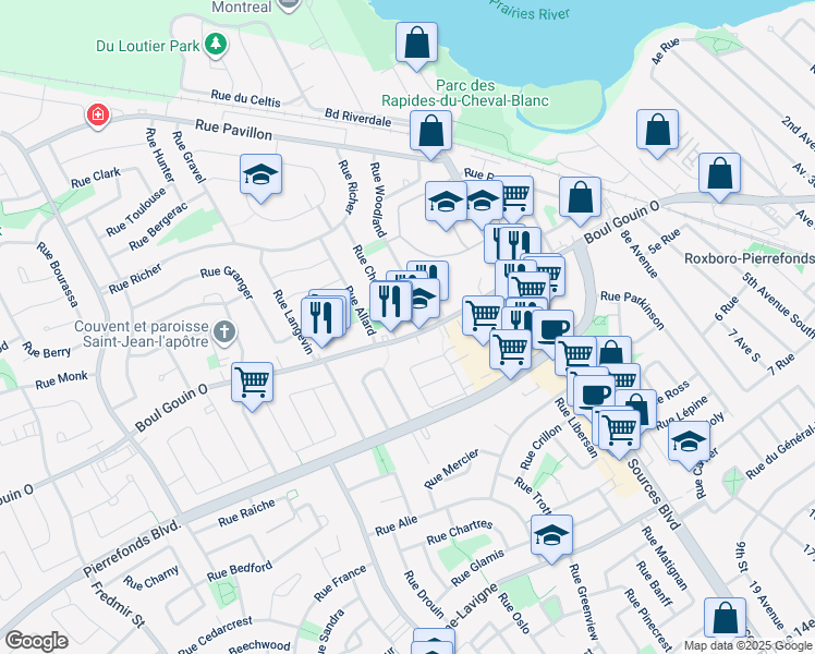 map of restaurants, bars, coffee shops, grocery stores, and more near in Montreal