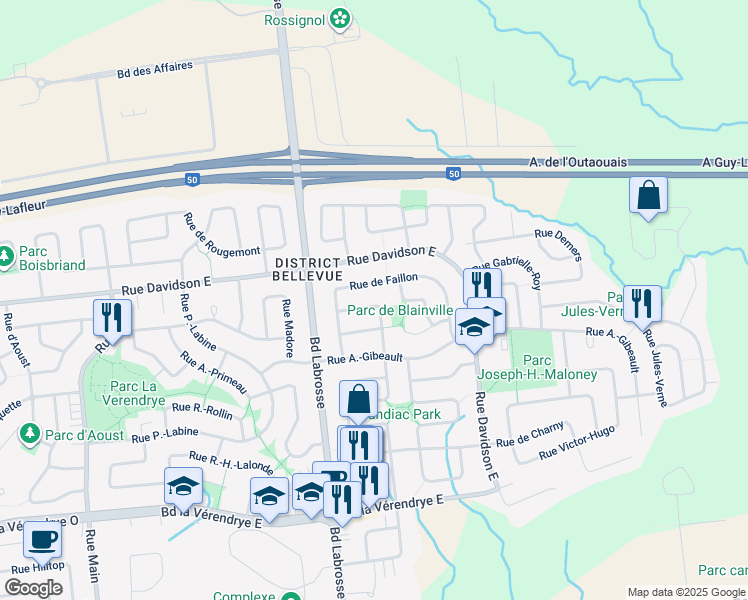 map of restaurants, bars, coffee shops, grocery stores, and more near 31 Rue de Mégantic in Gatineau