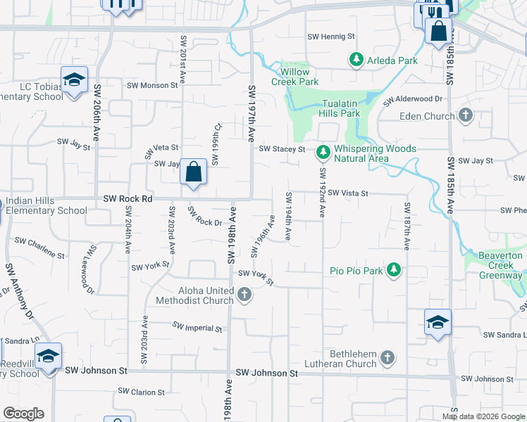 map of restaurants, bars, coffee shops, grocery stores, and more near 1765 Southwest 196th Avenue in Aloha