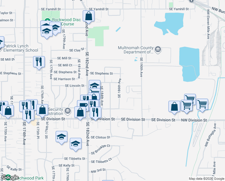 map of restaurants, bars, coffee shops, grocery stores, and more near 2134 Southeast 185th Avenue in Portland