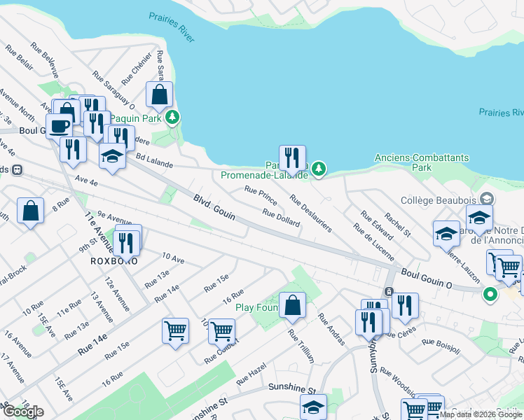 map of restaurants, bars, coffee shops, grocery stores, and more near Rue Dollard in Montréal